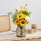 Spring Tabletop Decor – Artificial Sunflowers with Vase, Faux Silk Flower Arrangement with Daisies, Eucalyptus & Carnation for Kitchen Dining Table, Coffee Table & Farmhouse Centerpiece Decor